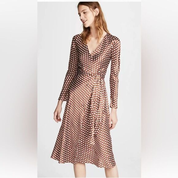 NEW DIANE VON FURSTENBERG $468 TILLY BAKER DOT SILK WRAP MIDI DRESS - Picture 3 of 15